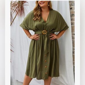 Chic Olive Midi Dress with Belt
